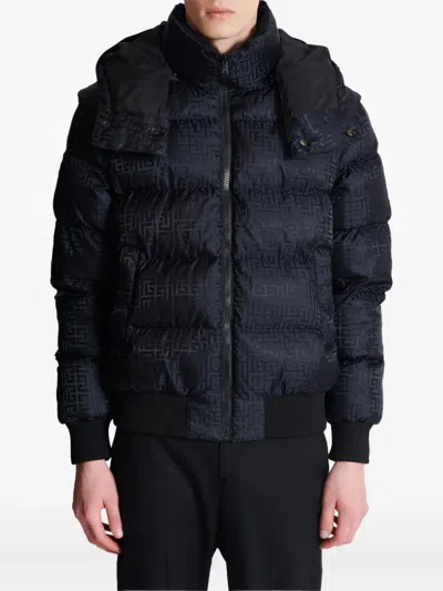 Balmain Monogram Jacquard Quilted Jacket In Blue