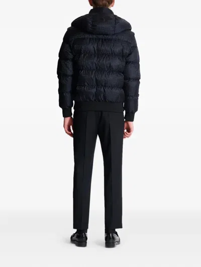 Balmain Monogram Jacquard Quilted Jacket In Blue