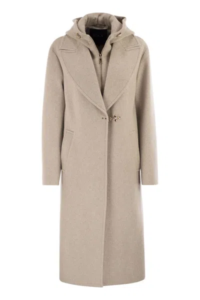 Fay Double Front Wool Jersey Coat In Brown