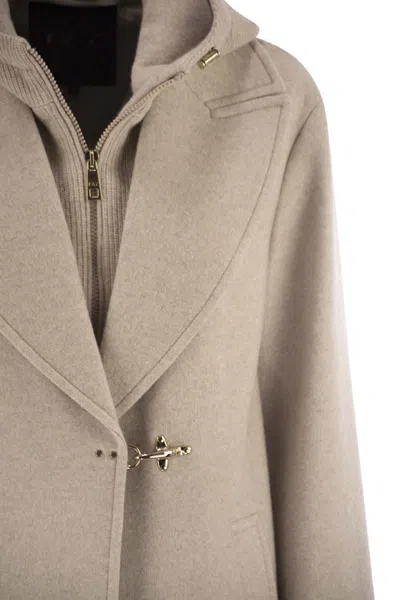 Fay Double Front Wool Jersey Coat In Brown