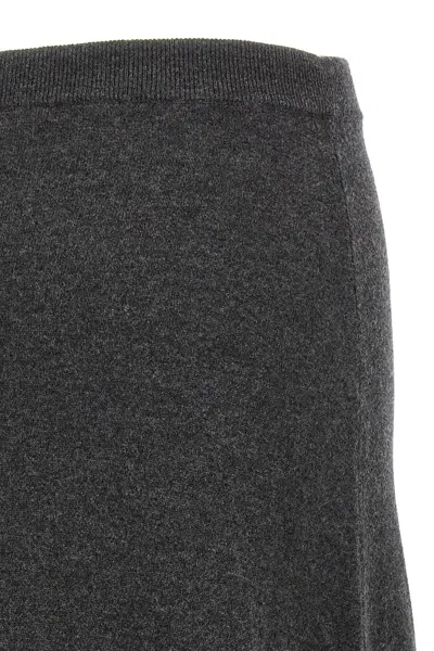 Balenciaga Women Grey Flared Skirt With Pleated Details And Elastic Ribbed Waist In Wool Woman In Gray