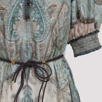 Zimmermann Womens Tapestry Teal Multi Wanderlust Billow Puffed-short-sleeves Silk Midi Dress In Gray