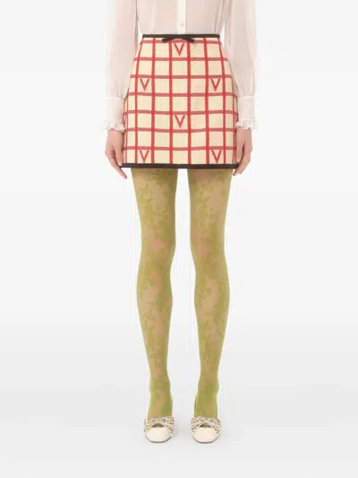 Valentino Grid-patterned Mini Skirt In Neutral