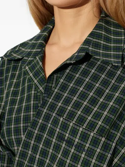 Alexander Wang Long Sleeve Check & Denim Wrap Dress In Green