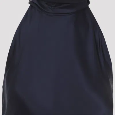 Ralph Lauren Chilton Stretch Silk Charmeuse Top In Icon Navy In Blue