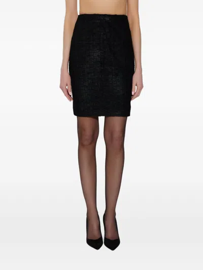 Balmain Monogram Midi Skirt Textured Patterned Design In Black