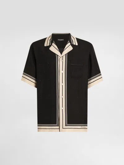 Dolce & Gabbana Men Hawaii Shirt With Logo And Striped Print In Multi