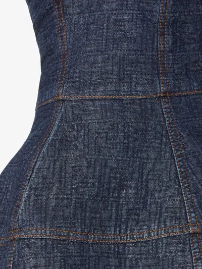 Fendi Ff Motif Denim Mini Dress In Blue