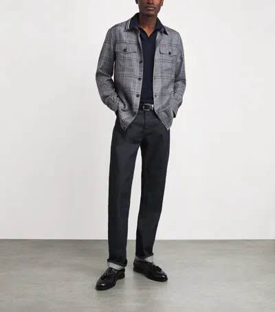 Isaia Wool-silk-linen Check Overshirt In Multi