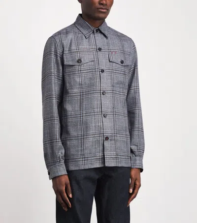 Isaia Wool-silk-linen Check Overshirt In Multi