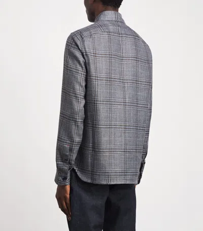 Isaia Wool-silk-linen Check Overshirt In Multi