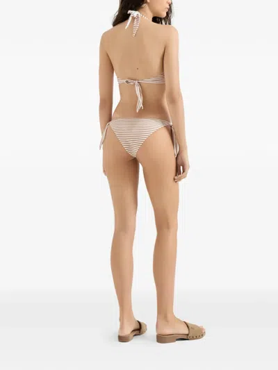 Brunello Cucinelli Striped Techno Jersey Bikini Bottoms In Brown