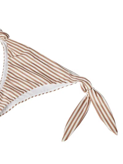 Brunello Cucinelli Striped Techno Jersey Bikini Bottoms In Brown