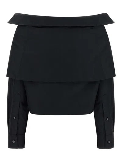Balenciaga Off Shoulder Crop Shirt Long Sleeves In Black