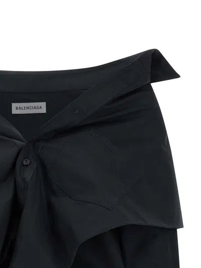 Balenciaga Off Shoulder Crop Shirt Long Sleeves In Black