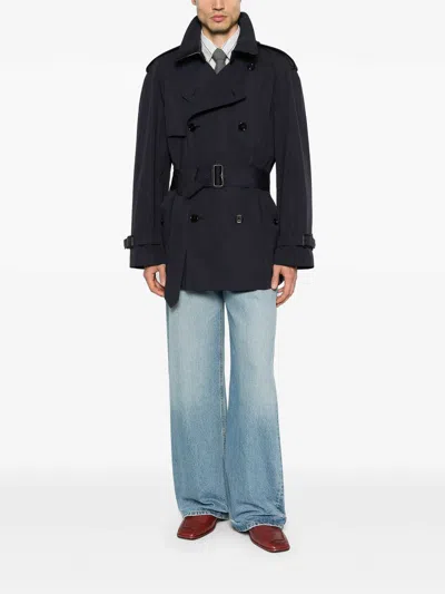 Burberry Double-breasted Coat In Blue
