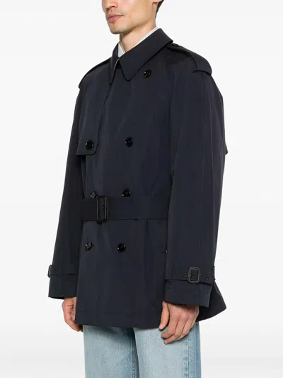 Burberry Double-breasted Coat In Blue