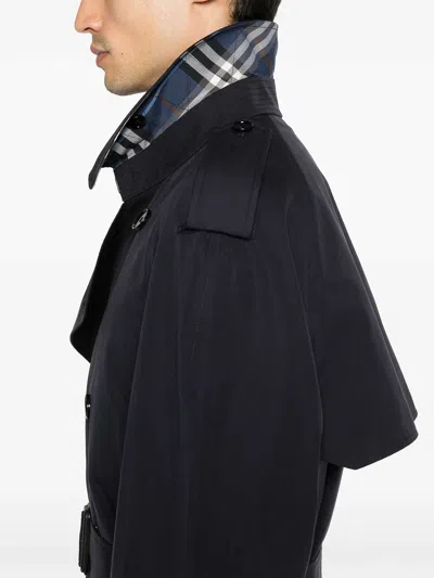 Burberry Double-breasted Coat In Blue