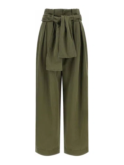 Balmain Belted Pleated Cotton And Linen-blend Twill Tapered Pants In Green