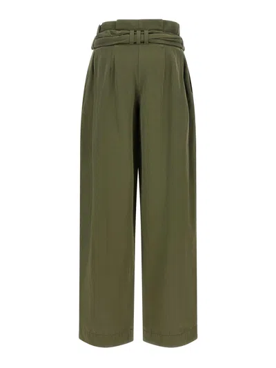 Balmain Belted Pleated Cotton And Linen-blend Twill Tapered Pants In Green