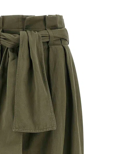 Balmain Belted Pleated Cotton And Linen-blend Twill Tapered Pants In Green
