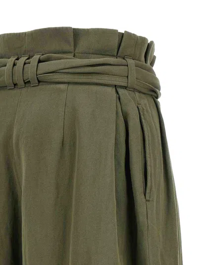 Balmain Belted Pleated Cotton And Linen-blend Twill Tapered Pants In Green