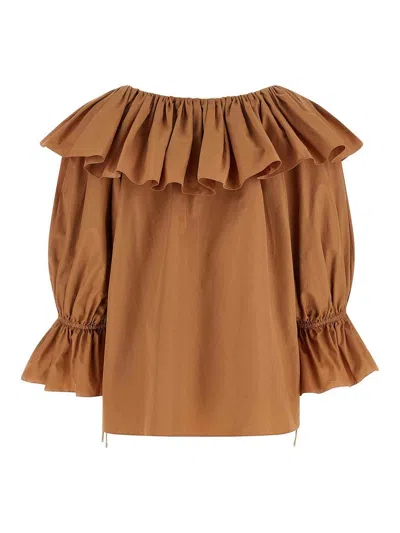 Chloé Ruffle Blouse In Brown