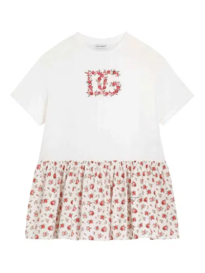 Dolce & Gabbana Small Rose-print Dress With Dg Patch In Pink