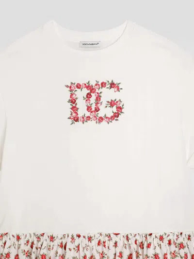 Dolce & Gabbana Small Rose-print Dress With Dg Patch In Pink
