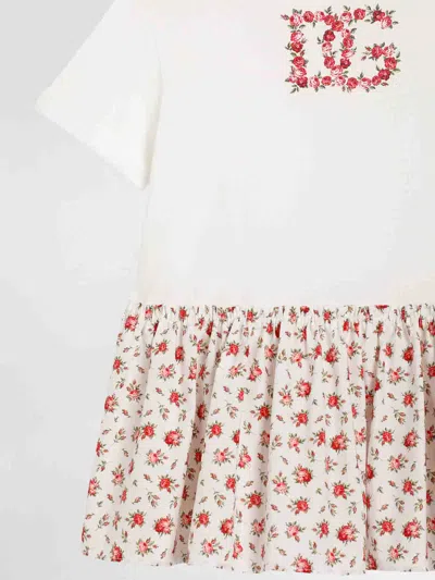 Dolce & Gabbana Small Rose-print Dress With Dg Patch In Pink