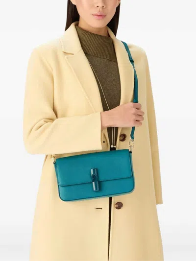 Furla Iride S Rectangular White Leather Shoulder Bag In Blue