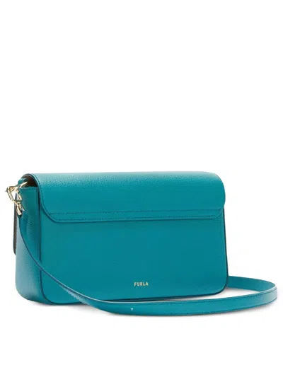 Furla Iride S Rectangular White Leather Shoulder Bag In Blue