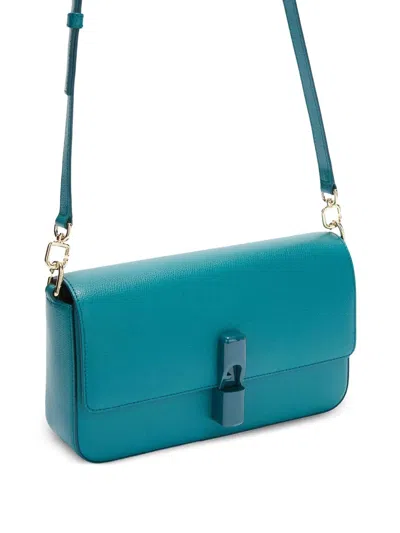 Furla Iride S Rectangular White Leather Shoulder Bag In Blue