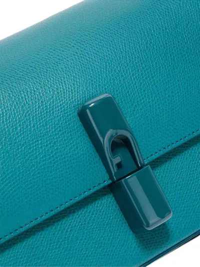 Furla Iride S Rectangular White Leather Shoulder Bag In Blue