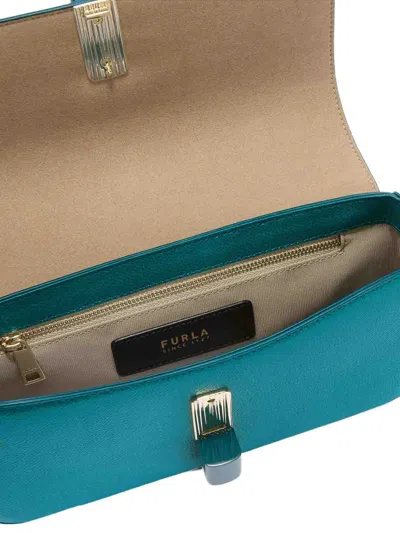 Furla Iride S Rectangular White Leather Shoulder Bag In Blue