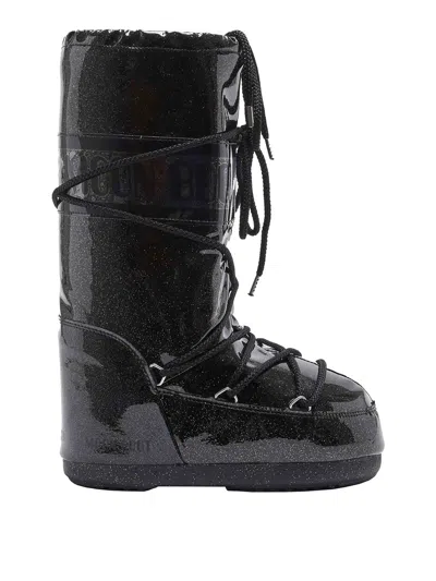 Moon Boot Icon Glitter Rubber Snow Boots In Black