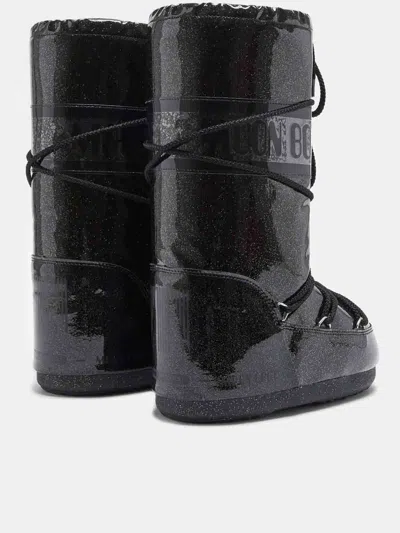 Moon Boot Icon Glitter Rubber Snow Boots In Black