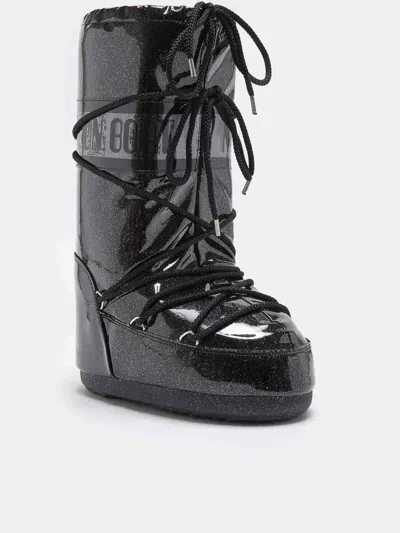 Moon Boot Icon Glitter Rubber Snow Boots In Black