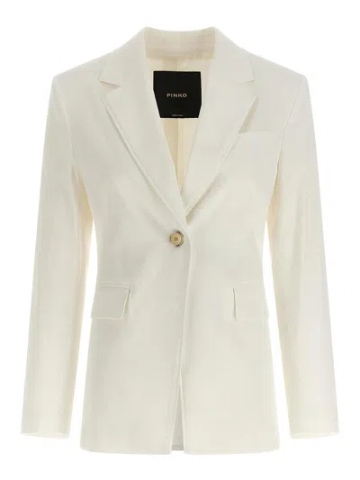 Pinko White Linen Viscose Elastane Jacket In Black