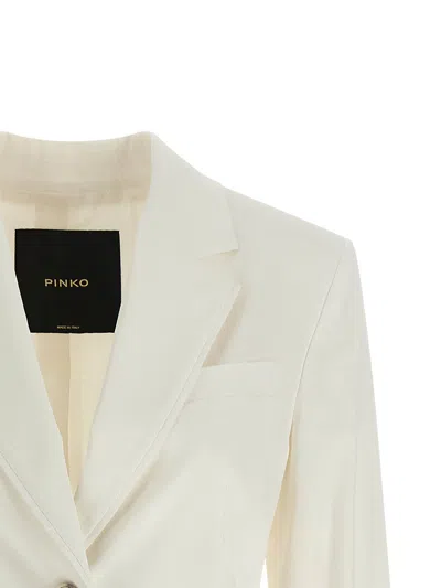 Pinko White Linen Viscose Elastane Jacket In Black