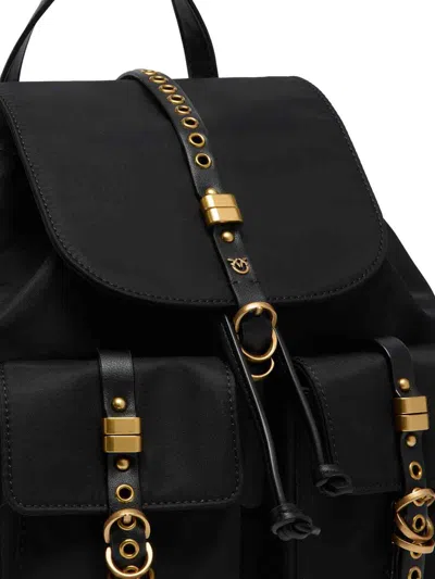 Pinko City Backpack Adjustable Straps Front Pockets Handle In Black