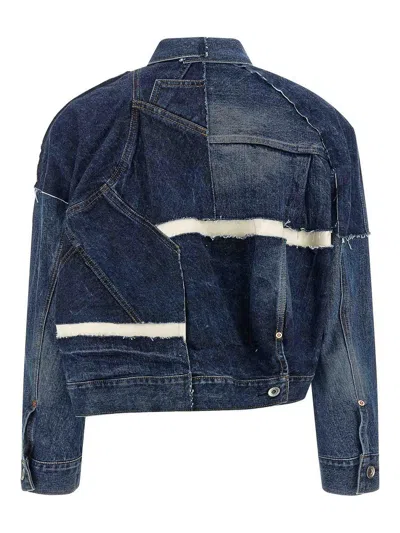 Sacai Patchwork Denim Jacket Puffer Jackets Blue In Blue