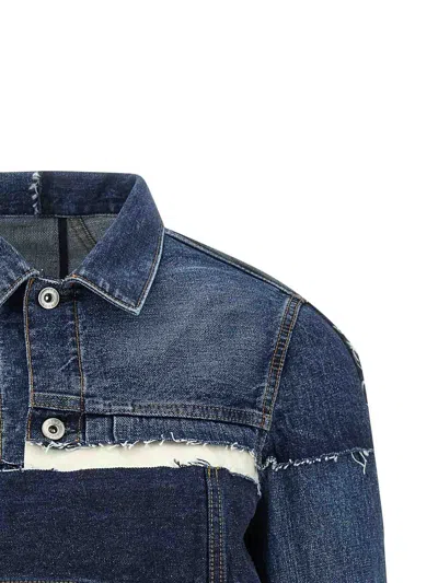 Sacai Patchwork Denim Jacket Puffer Jackets Blue In Blue