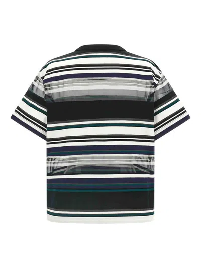 Sacai Striped Organza Insert Cotton T-shirt In Multi