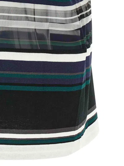 Sacai Striped Organza Insert Cotton T-shirt In Multi