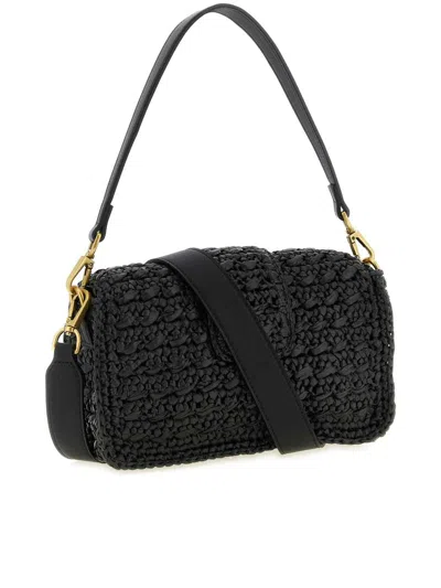 Twinset Black Rectangular Textured Shoulder Bag In Black