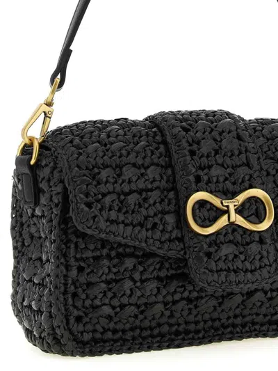 Twinset Black Rectangular Textured Shoulder Bag In Black