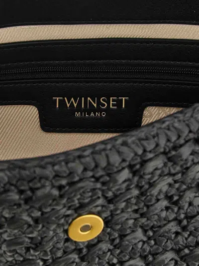 Twinset Black Rectangular Textured Shoulder Bag In Black