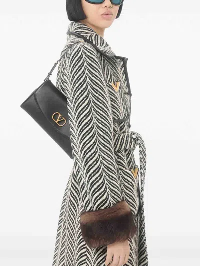 Valentino Devain Leather Shoulder Bag With Metal Vlogo Signature In Black