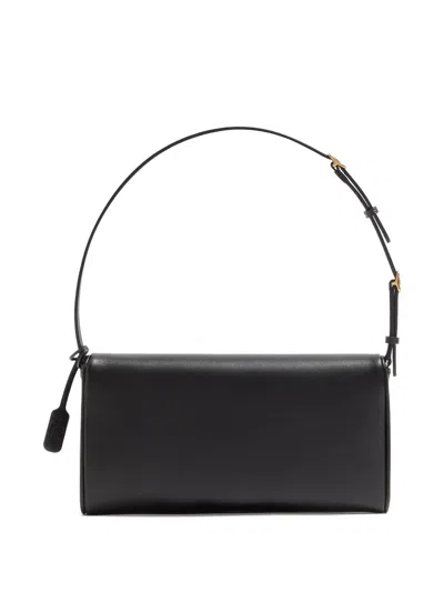 Valentino Devain Leather Shoulder Bag With Metal Vlogo Signature In Black